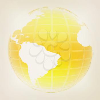 Yellow 3d globe icon with highlights on a white background. 3D illustration. Vintage style.