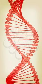 DNA structure model on a white background. 3D illustration. Vintage style.