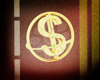 Asphalt abstract background with 3d text gold dollar icon . 3D illustration. Vintage style.