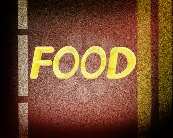 Asphalt abstract background with 3d text Food . 3D illustration. Vintage style.