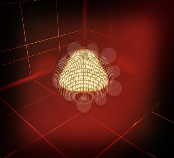 Dark corner in the room with gold ball . 3D illustration. Vintage style.