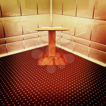 3d render of podium with an open book in the corner. 3D illustration. Vintage style.