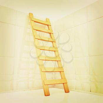 Reflective wall and stairs . 3D illustration. Vintage style.