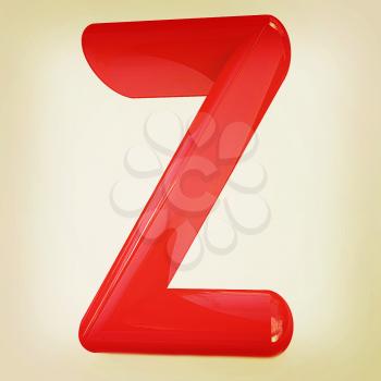 Alphabet on white background. Letter Z on a white background. 3D illustration. Vintage style.