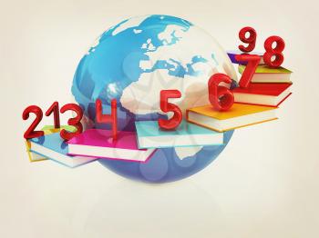 Global Education and numbers 1,2,3,4,5,6,7,8,9 on a white background. 3D illustration. Vintage style.