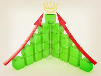 cubic diagramatic structure and crown on a white background. 3D illustration. Vintage style.