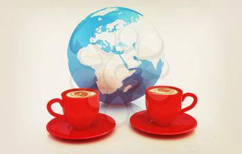 Coffee Global World concept on a white background. 3D illustration. Vintage style.