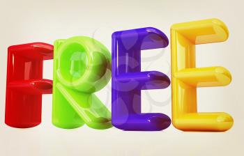 colorful rea 3d text FREE on white  background. 3D illustration. Vintage style.