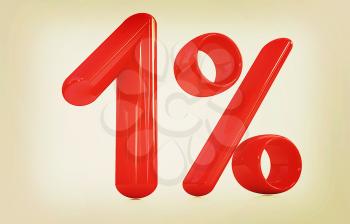3d red 1 - one percent on a white background. 3D illustration. Vintage style.
