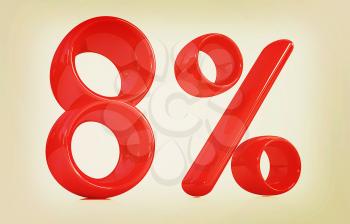 3d red 8 - eight percent on a white background. 3D illustration. Vintage style.