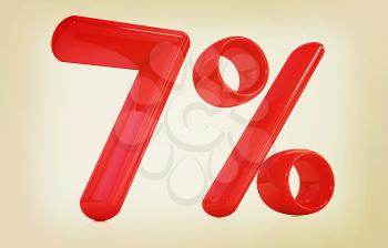 3d red 7 - seven percent on a white background. 3D illustration. Vintage style.