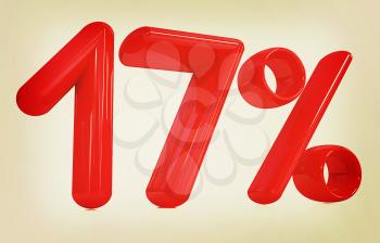 3d red 17 - seventeen percent on a white background. 3D illustration. Vintage style.
