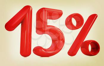 3d red 15 - fifteen percent on a white background. 3D illustration. Vintage style.