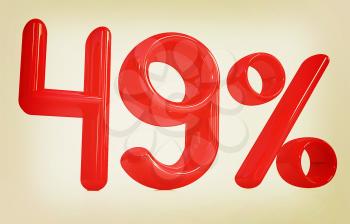 3d red 49 - forty nine percent on a white background. 3D illustration. Vintage style.