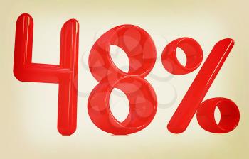 3d red 48 - forty eight percent on a white background. 3D illustration. Vintage style.