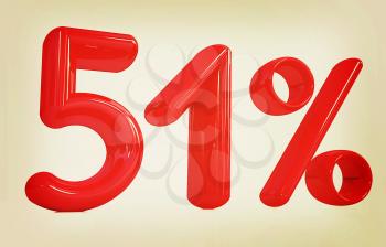 3d red 51 - fifty one percent on a white background. 3D illustration. Vintage style.