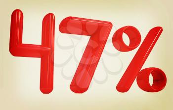 3d red 47 - forty seven percent on a white background. 3D illustration. Vintage style.