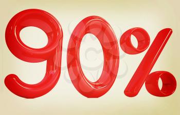 3d red 90 - ninety percent on a white background. 3D illustration. Vintage style.