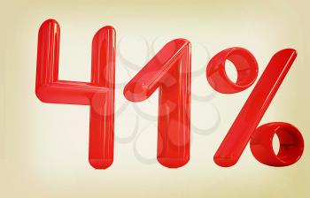 3d red 41 - forty one percent on a white background. 3D illustration. Vintage style.