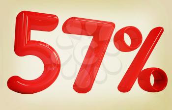 3d red 57 - fifty seven percent on a white background. 3D illustration. Vintage style.