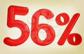 3d red 56 - fifty six percent on a white background. 3D illustration. Vintage style.