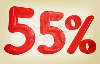3d red 55 - fifty five percent on a white background. 3D illustration. Vintage style.