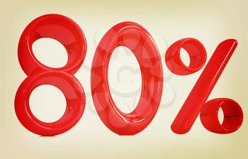 3d red 80 - eighty percent on a white background. 3D illustration. Vintage style.