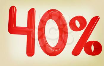 3d red 40 - forty percent on a white background. 3D illustration. Vintage style.