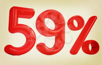 3d red 59 - fifty nine percent on a white background. 3D illustration. Vintage style.