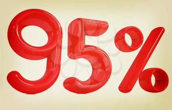 3d red 95 - ninety five percent on a white background. 3D illustration. Vintage style.