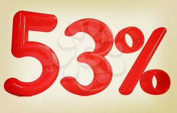 3d red 53 - fifty three percent on a white background. 3D illustration. Vintage style.