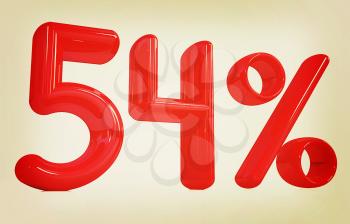 3d red 54 - fifty four percent on a white background. 3D illustration. Vintage style.