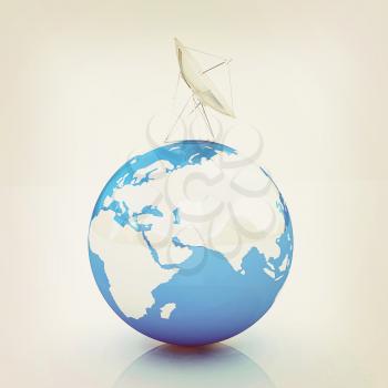 SAT and planet earth on a white background. 3D illustration. Vintage style.