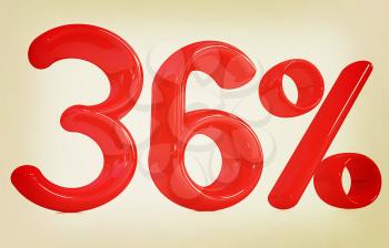 3d red 36 - thirty six percent on a white background. 3D illustration. Vintage style.