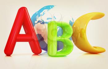 abc text and earth on white background. 3D illustration. Vintage style.