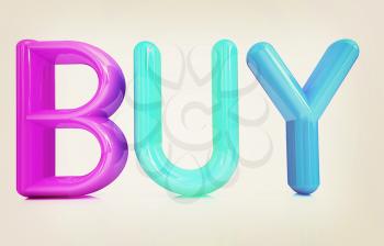3d colorful text BUY on a white background. 3D illustration. Vintage style.