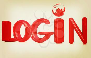 3d red text login on a white background. 3D illustration. Vintage style.
