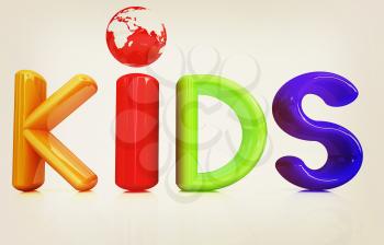3d colorful text Kids on a white background. 3D illustration. Vintage style.