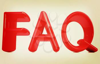 FAQ 3d red text on a white background. 3D illustration. Vintage style.