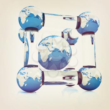 Abstract molecule model of the Earth on a white. 3D illustration. Vintage style.