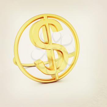 3d text gold dollar icon on a white background. 3D illustration. Vintage style.