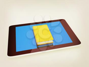 tablet pc and book on white background. 3D illustration. Vintage style.