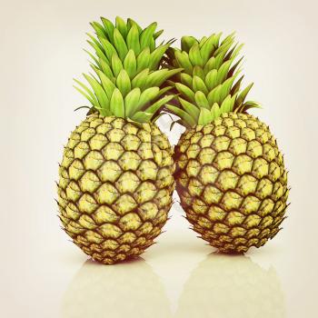 pineapples on a white background. 3D illustration. Vintage style.
