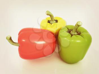 Bell peppers (bulgarian pepper) on a white background. 3D illustration. Vintage style.
