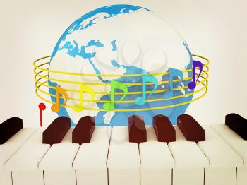 Global Music. Isolated on white background. 3D illustration. Vintage style.