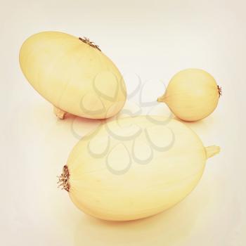 Ripe onion on a white background. 3D illustration. Vintage style.