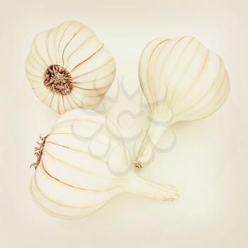 Head of garlic on a white background. 3D illustration. Vintage style.