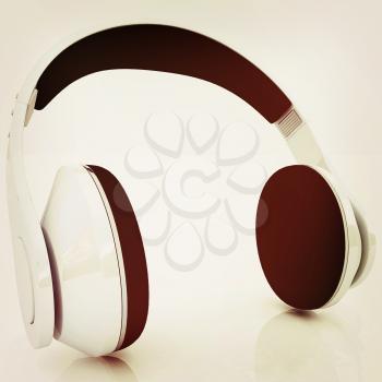 headphones on a white background. 3D illustration. Vintage style.