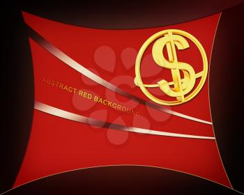 Dollar icon on abstract red background with place for your text. 3D illustration. Vintage style.
