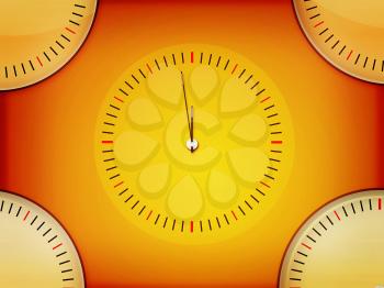 Simple Clock Background (yellow gradient). 3D illustration. Vintage style.